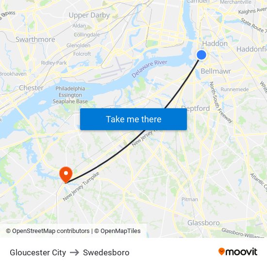 Gloucester City to Swedesboro map