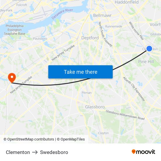 Clementon to Swedesboro map