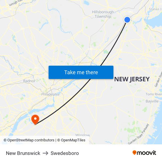 New Brunswick to Swedesboro map