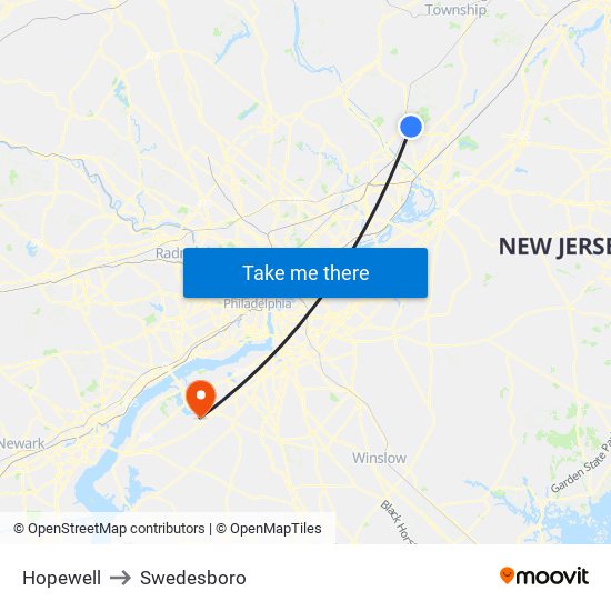 Hopewell to Swedesboro map