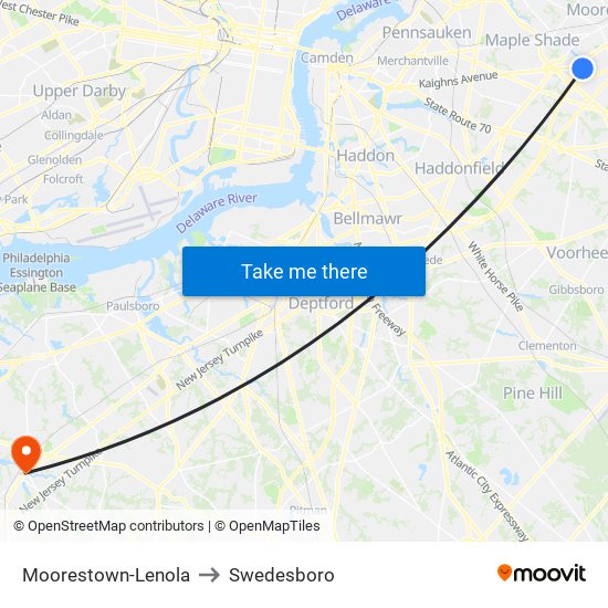 Moorestown-Lenola to Swedesboro map