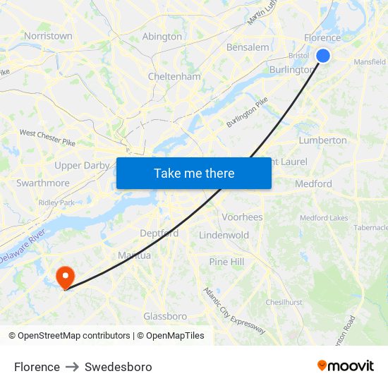 Florence to Swedesboro map