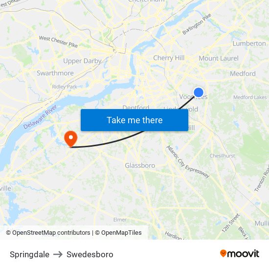 Springdale to Swedesboro map