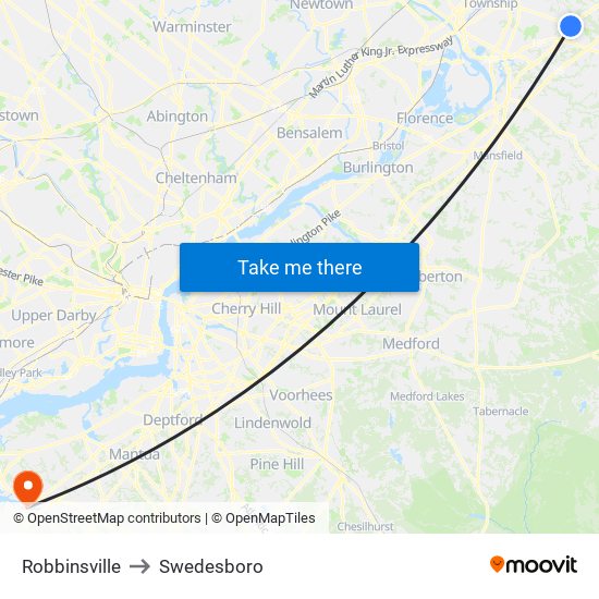 Robbinsville to Swedesboro map