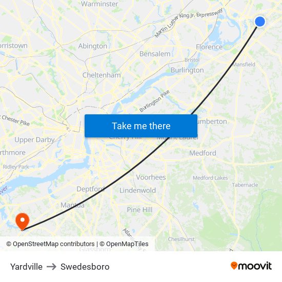 Yardville to Swedesboro map