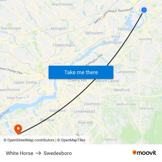 White Horse to Swedesboro map