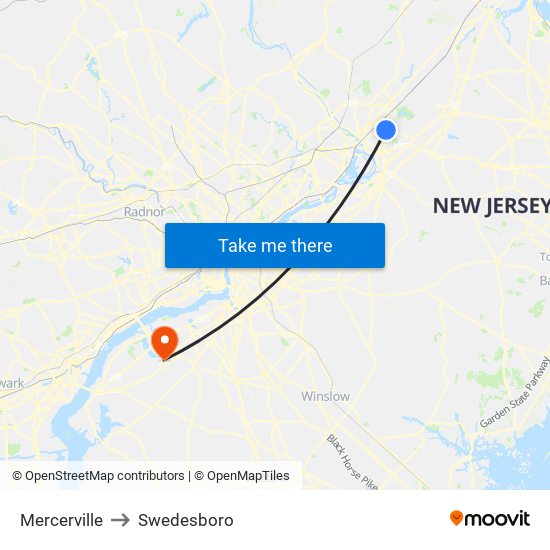 Mercerville to Swedesboro map