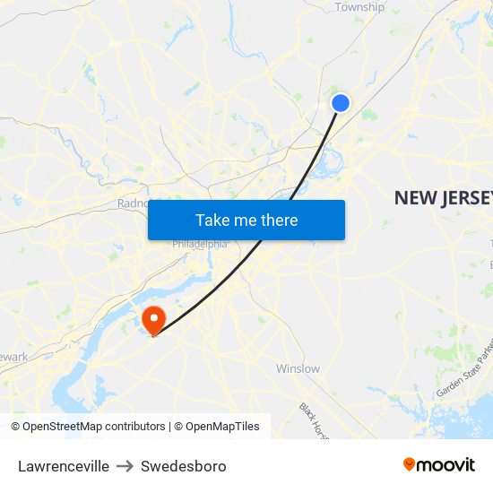 Lawrenceville to Swedesboro map