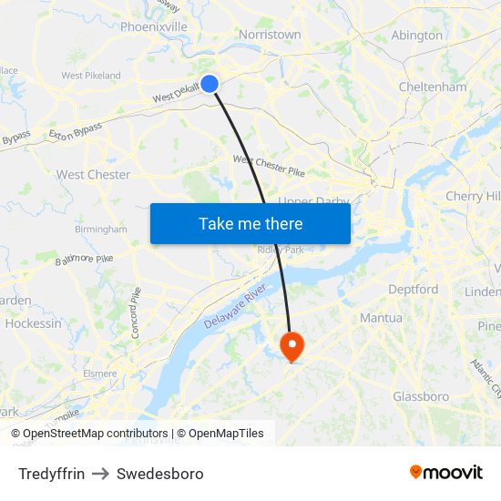 Tredyffrin to Swedesboro map