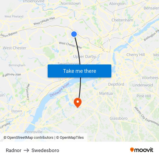 Radnor to Swedesboro map