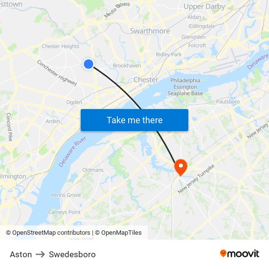 Aston to Swedesboro map