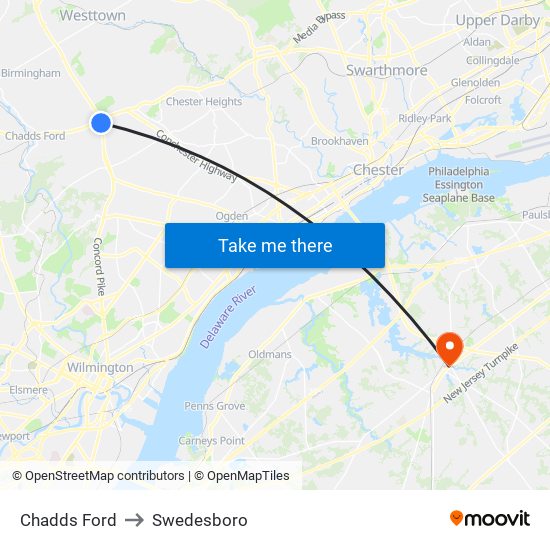 Chadds Ford to Swedesboro map