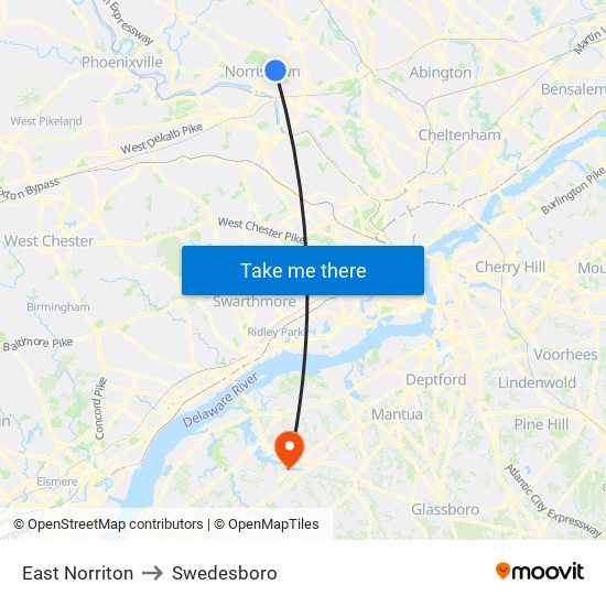 East Norriton to Swedesboro map