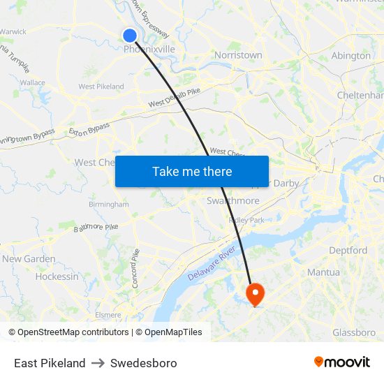 East Pikeland to Swedesboro map