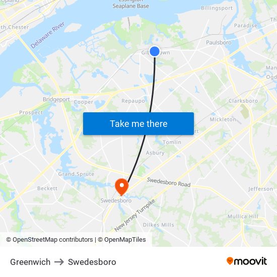 Greenwich to Swedesboro map