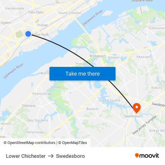 Lower Chichester to Swedesboro map