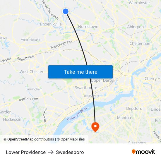 Lower Providence to Swedesboro map