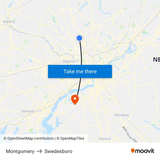 Montgomery to Swedesboro map