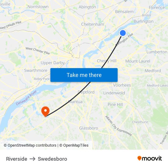 Riverside to Swedesboro map