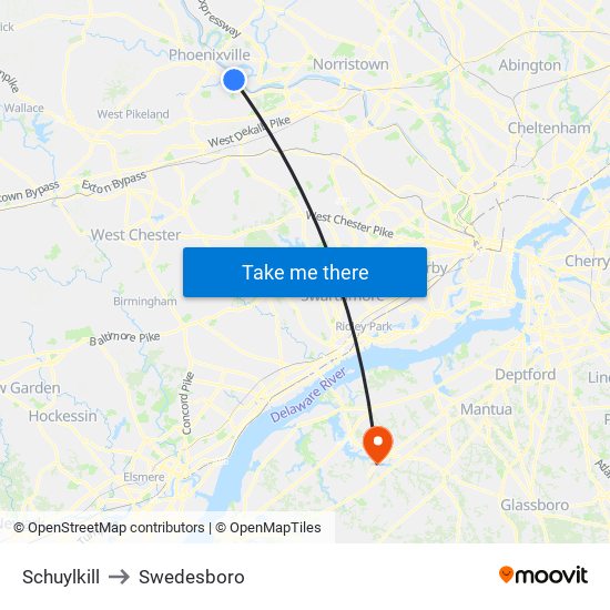 Schuylkill to Swedesboro map