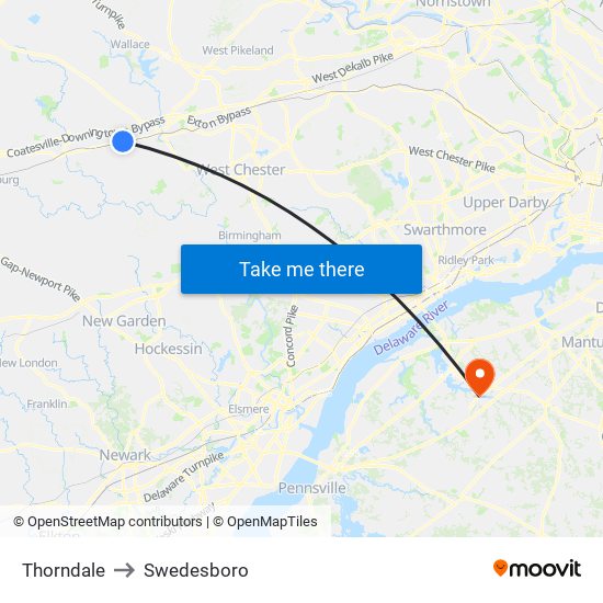 Thorndale to Swedesboro map