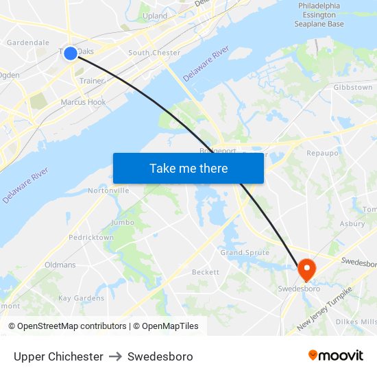 Upper Chichester to Swedesboro map