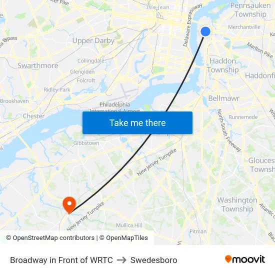 Broadway in Front of WRTC to Swedesboro map
