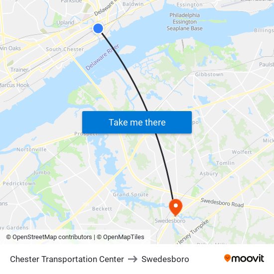 Chester Transportation Center to Swedesboro map