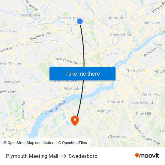 Plymouth Meeting Mall to Swedesboro map