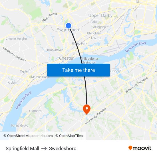 Springfield Mall to Swedesboro map