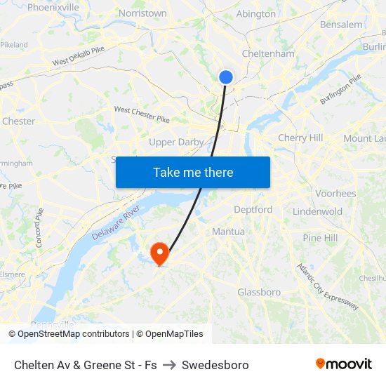 Chelten Av & Greene St - Fs to Swedesboro map
