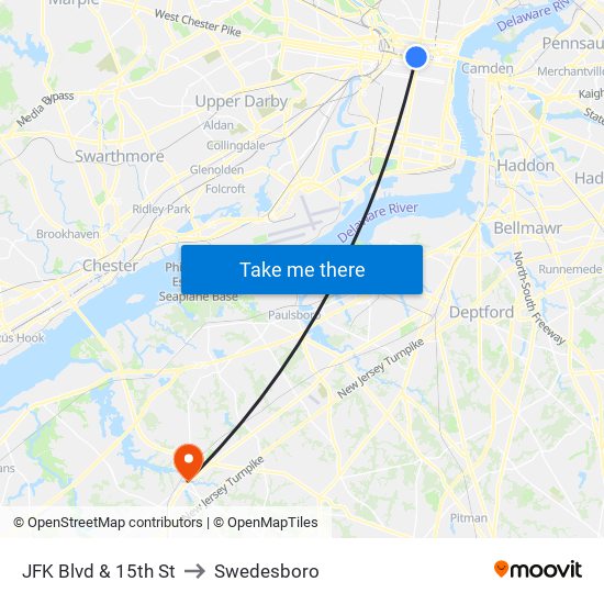 JFK Blvd & 15th St to Swedesboro map