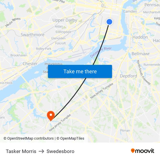 Tasker Morris to Swedesboro map