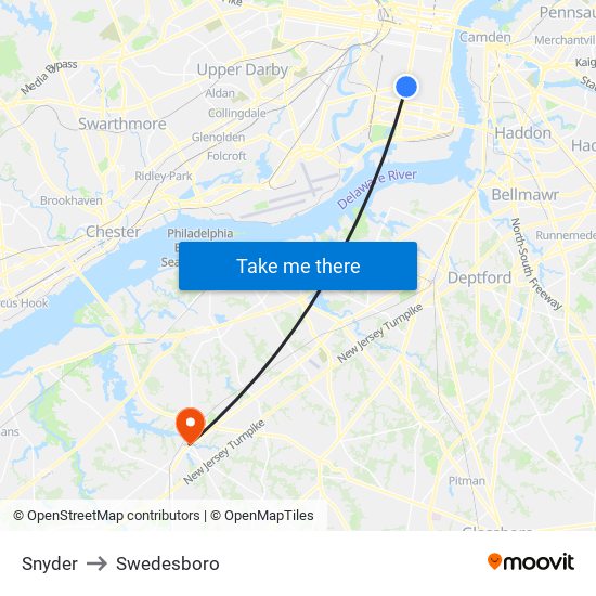 Snyder to Swedesboro map