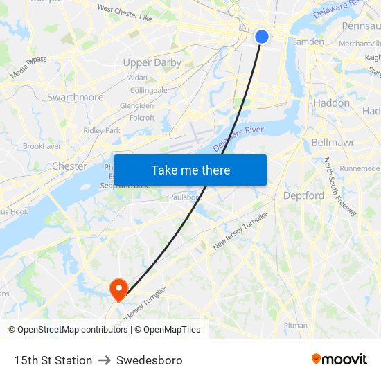 15th St Station to Swedesboro map