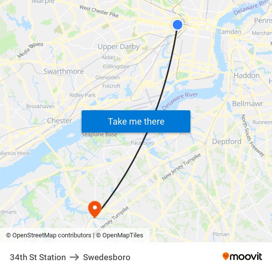 34th St Station to Swedesboro map