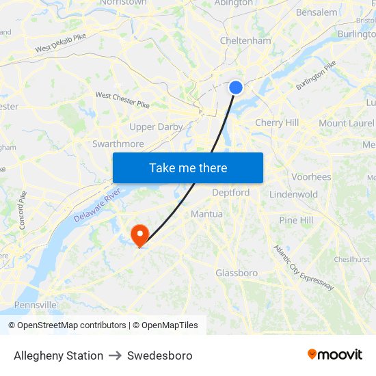 Allegheny Station to Swedesboro map