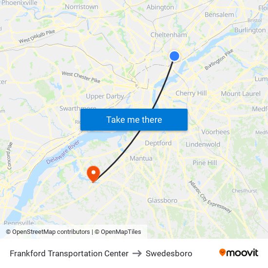 Frankford Transportation Center to Swedesboro map