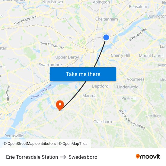 Erie Torresdale Station to Swedesboro map
