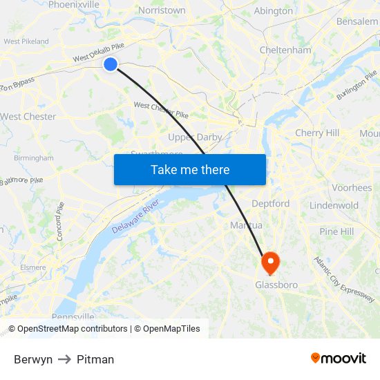 Berwyn to Pitman map