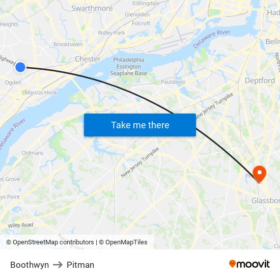 Boothwyn to Pitman map