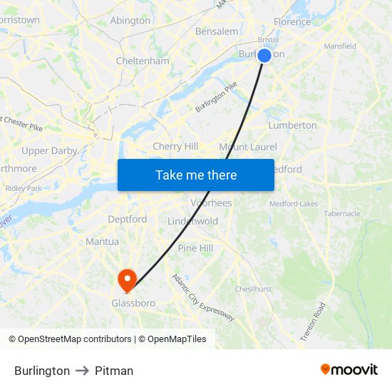 Burlington to Pitman map