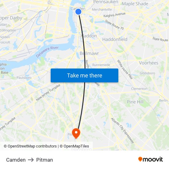 Camden to Pitman map