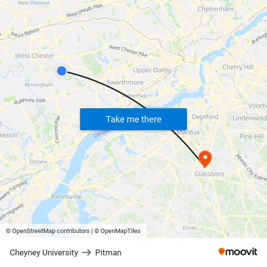 Cheyney University to Pitman map