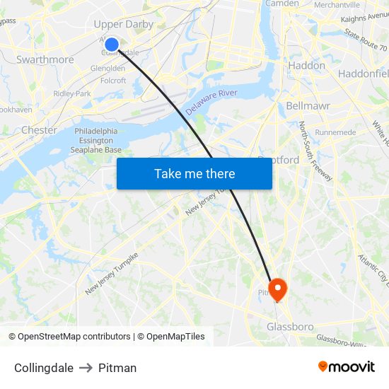 Collingdale to Pitman map