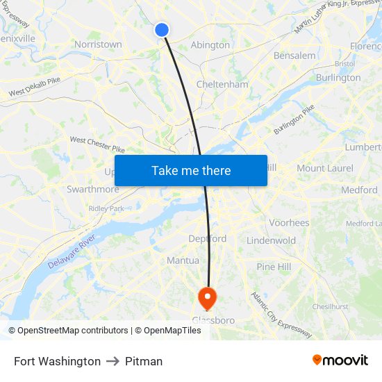 Fort Washington to Pitman map