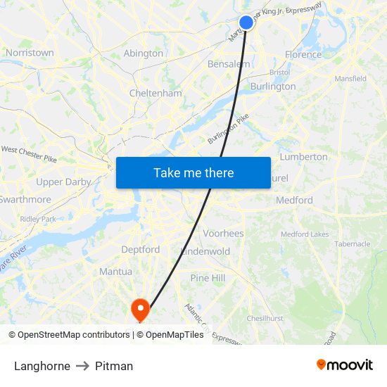 Langhorne to Pitman map