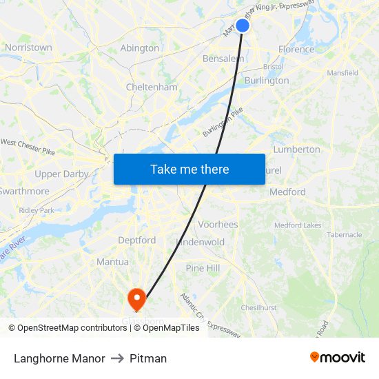 Langhorne Manor to Pitman map