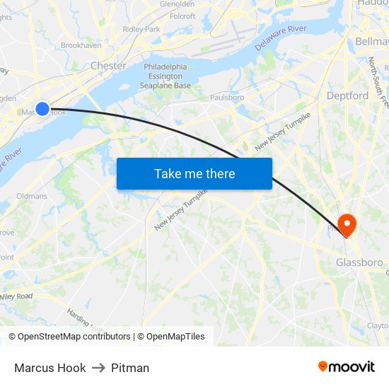 Marcus Hook to Pitman map