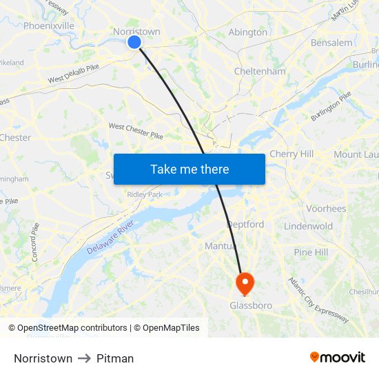 Norristown to Pitman map